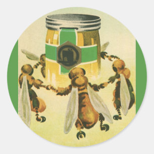 Sticker Rond Nourriture vintage, Abeilles de Miel Bio Dancing J