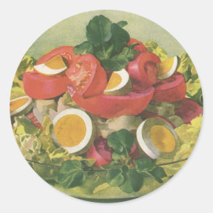 Sticker Rond Nourriture vintage, Salade Bio Mélange Vert Mesclu