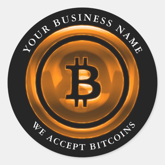 Sticker Rond Nous acceptons Bitcoin Symbole Logo Nom commercial (Devant)