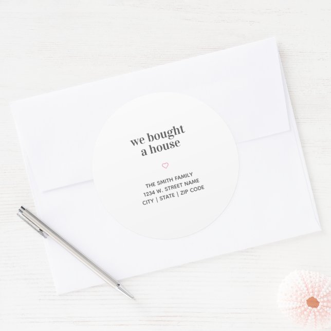 Sticker Rond Nous avons acheté une maison simple coeur rose (Enveloppe)
