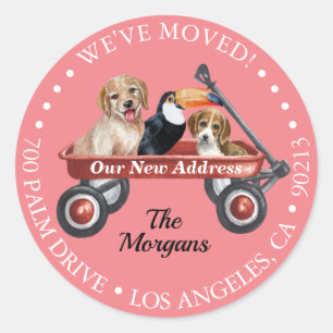 Sticker Rond Nous avons déménagé, Adresse de retour, Chiens Bir
