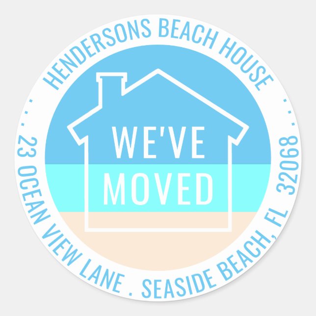 Sticker Rond Nous avons déménagé Beach House Chic Adresse de re (Devant)