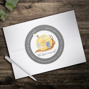 Sticker Rond Nous avons déménagé maison escargots changement d'