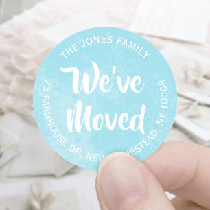 Sticker Rond Nous avons déplacé Aqua Blue Watercolor Adresse de