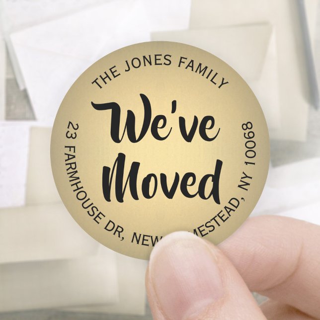 Sticker Rond Nous avons déplacé Black & Gold Faux Foil Adresse  (Créateur téléchargé)