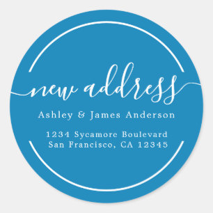 Sticker Rond Nous avons déplacé Bright Blue nouvelle adresse