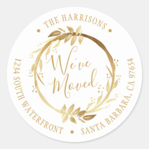 Sticker Rond Nous avons déplacé Gold Wreath White Nouvelle adre