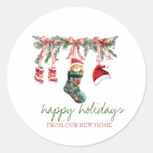 Sticker Rond Nous Avons Déplacé Red Père Noël Baby Christmas Cl