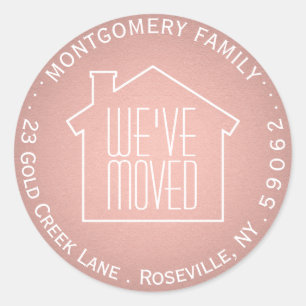 Sticker Rond Nous avons déplacé Rose Gold Faux Foil Adresse de
