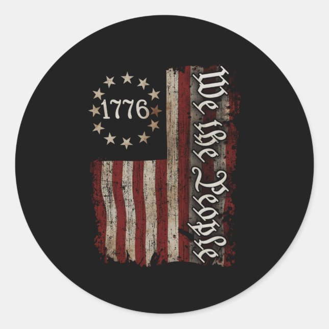 Sticker Rond Nous Le Peuple Drapeau Américain 1776 4 juillet (Devant)
