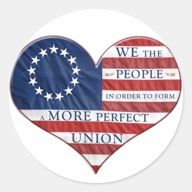 Sticker Rond Nous Le Peuple Le Coeur Du Drapeau Américain (Devant)
