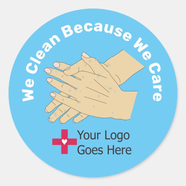Sticker Rond Nous nettoyons parce que nous nous soucions de nou (Devant)