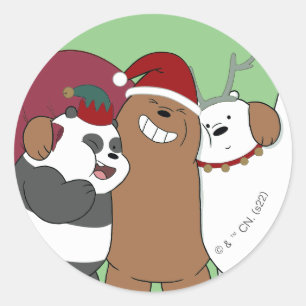 Sticker Rond Nous Ours Nus - Bonnes Fêtes
