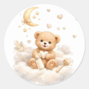 Sticker Rond Nous pouvons à peine attendre la Baby Shower Teddy