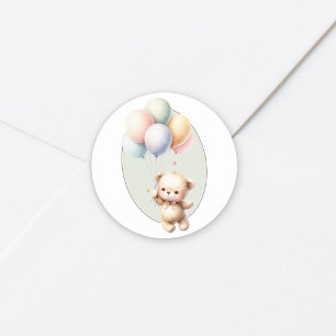 Sticker Rond Nous pouvons à peine attendre l'ours mignon ballon