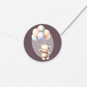 Sticker Rond Nous pouvons à peine attendre l'ours mignon ballon
