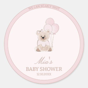 Sticker Rond Nous pouvons à peine attendre ours en peluche rose