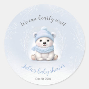 Sticker Rond Nous pouvons à peine attendre ours polaire bleu Ba