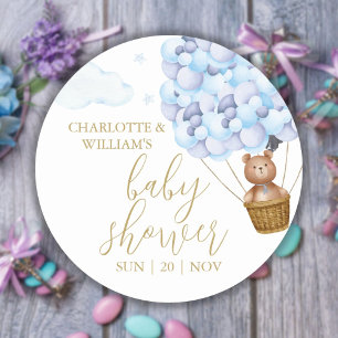 Sticker Rond Nous pouvons à peine attendre Teddy Bear Blue Baby