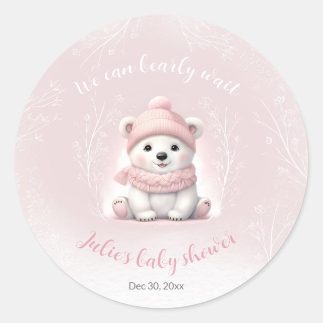 Sticker Rond Nous pouvons attendre le Baby shower de l'ours (Devant)