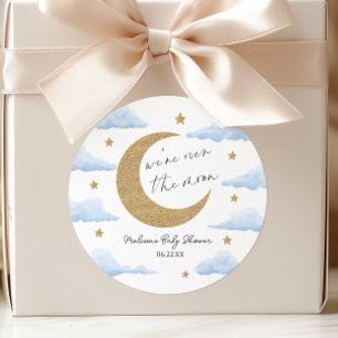 Sticker Rond Nous sommes au-dessus de la Lune Bleue Baby Shower