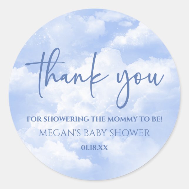 Sticker Rond Nous Sommes Sur Cloud Neuf Baby shower Bleu (Devant)