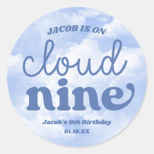 Sticker Rond Nous Sommes Sur Nuage Neuf Bleu 9e Fête Anniversai