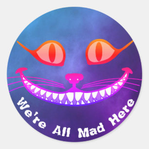 Sticker Rond Nous sommes tous Mad ici Purple Cheshire Chat Wond