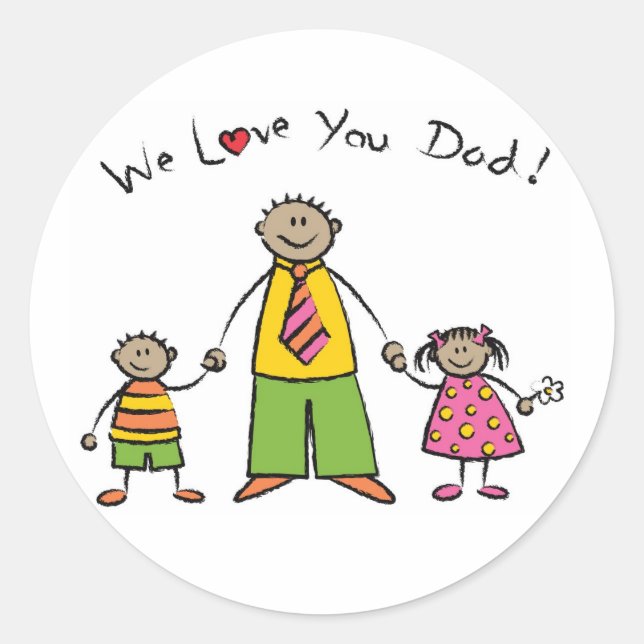 Sticker Rond Nous t'aimons Papa Cartoon Famille Bonne Fête des  (Devant)