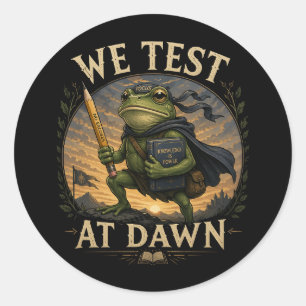 Sticker Rond Nous Testons à l'Aube Drôle Professeur Grenouille