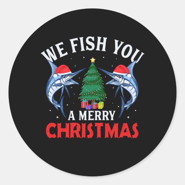 Sticker Rond nous vous pêchons une pêche de noël joyeuse (Devant)