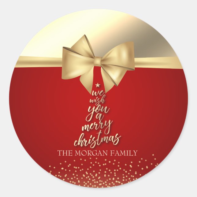 Sticker Rond Nous Vous Souhaitons Un Joyeux Points Bow Gold De  (Devant)