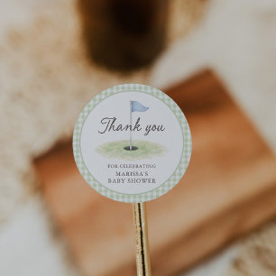 Sticker Rond Nouveau au Club Golf Vert Gingham Baby Shower