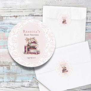 Sticker Rond Nouveau chapitre vieux livres baby shower pâle blu