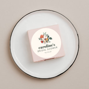 Sticker Rond Nouveau Floral Bohème Rétro Mariage Personnalisé