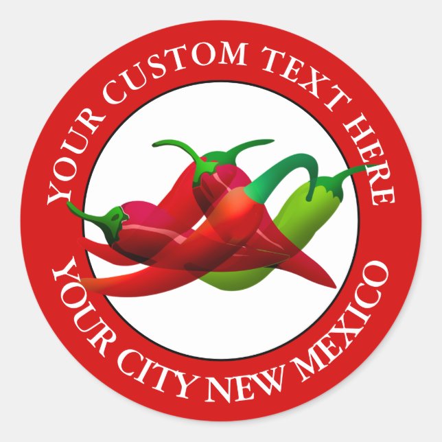 Sticker Rond Nouveau Mexique Chili Peppers Texte personnalisé (Devant)