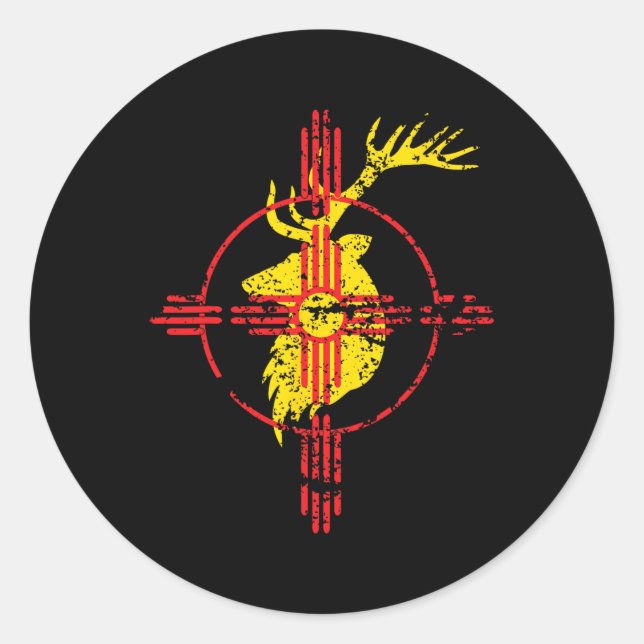 Sticker Rond Nouveau-Mexique Drapeau Elk Chasse Symbole Zia Des (Devant)