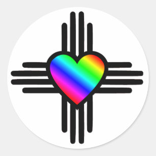 Sticker Rond Nouveau Mexique Zia symbole avec coeur arc-en-ciel