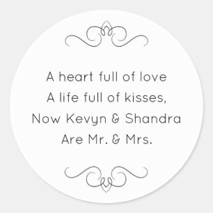 Sticker Rond Nouveau poème M. et Mme Mariage Kisses
