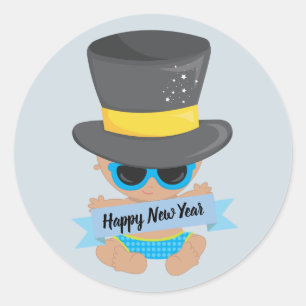 Sticker Rond Nouvel An bébé avec bannière