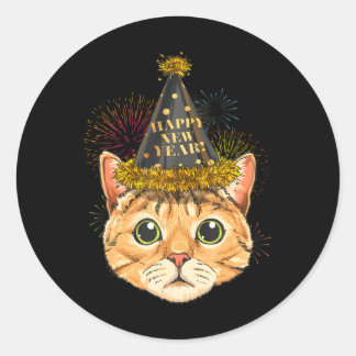 Sticker Rond Nouvel An Chat 2024 Joyeux Nouvel An Eve NYE