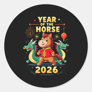 Sticker Rond Nouvel An chinois 2026 Année du Cheval