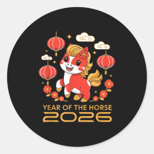 Sticker Rond Nouvel An chinois 2026 Année du Cheval 2026 Femmes