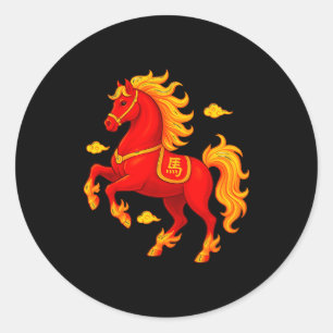 Sticker Rond Nouvel An chinois 2026 Année du Cheval de Feu Flam