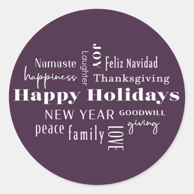 Sticker Rond Nouvel An Fêtes Beaucoup de salutations Eggplant (Devant)