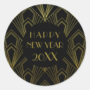 Sticker Rond Nouvel An   Joyeux Nouvel An Black Gold