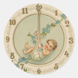 Sticker Rond Nouvel An vintage Horloge Bébé
