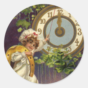 Sticker Rond Nouvel An vintage Réveillon de l'horloge de classe