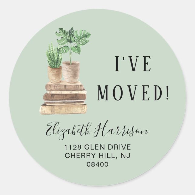 Sticker Rond Nouvelle adresse Boho Plants Vert Sauge Adresse de (Devant)