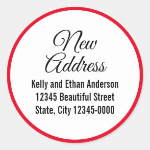 Sticker Rond Nouvelle adresse Red White Black Moving Faire-part